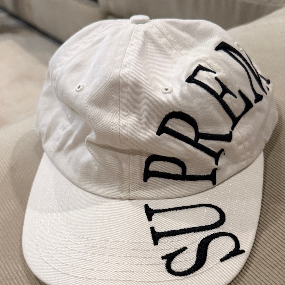 Supreme White Baseball Cap with Black Embroidered Logo